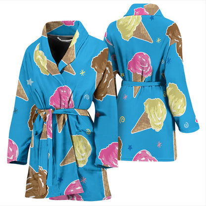 Ice Cream Pattern Print Design 01 Women Bathrobe