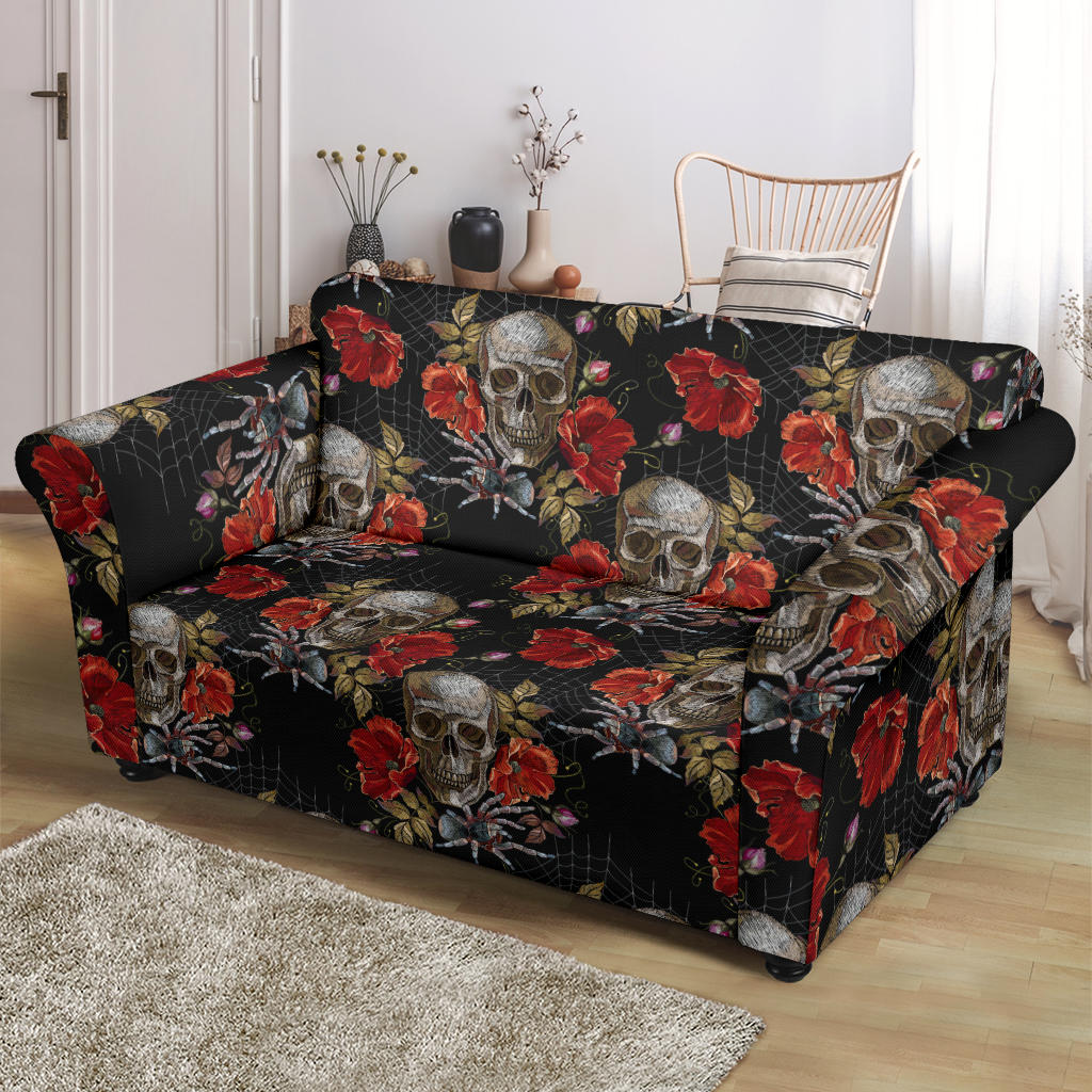 Spider Web Skull Rose Print Design LKS305 Loveseat Couch Slipcover