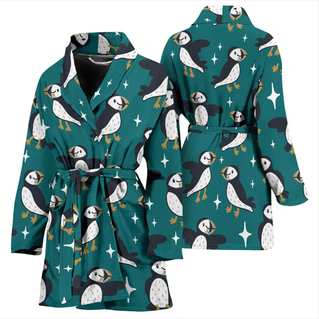 Puffin Pattern Print Design A05 Women Bathrobe