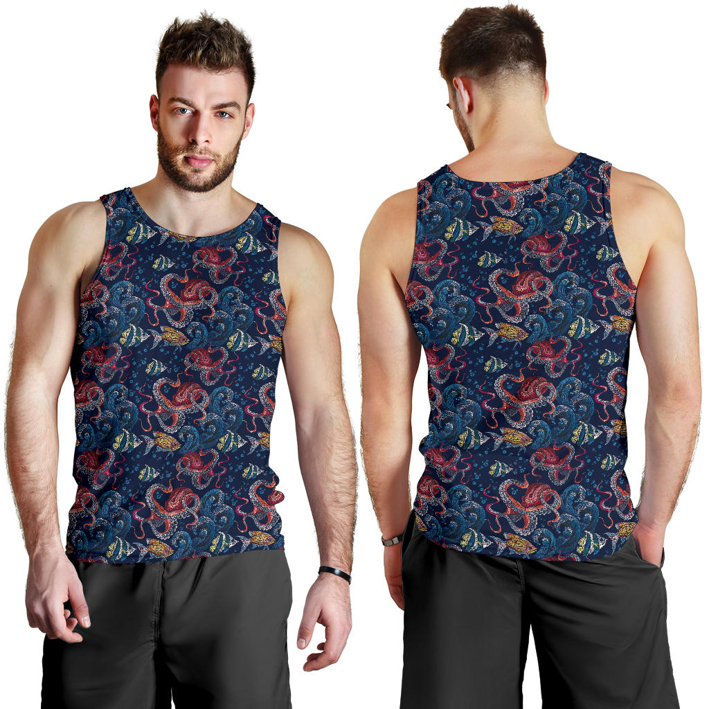 Octopus Deep Sea Print Themed Men Tank Top