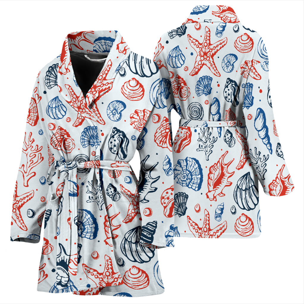 Seashell Print Design LKS307 Women Bathrobe