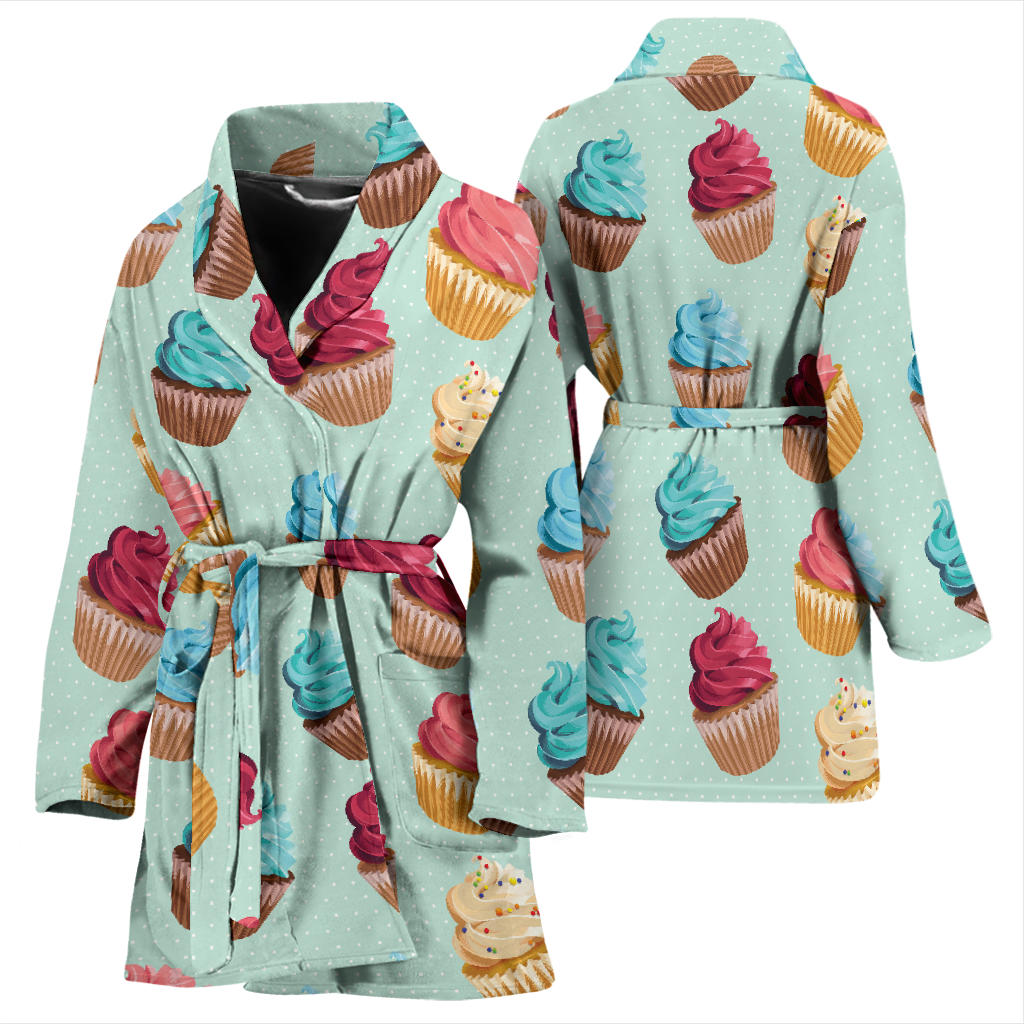 Cupcake Pattern Print Design 01 Women Bathrobe