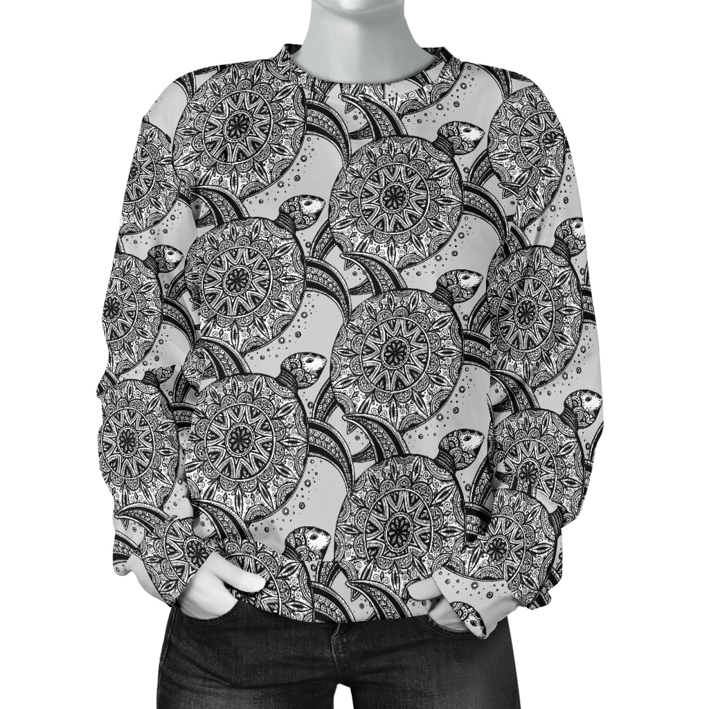 Tribal Turtle Polynesian Themed Print Women Long Sleeve Sweatshirt