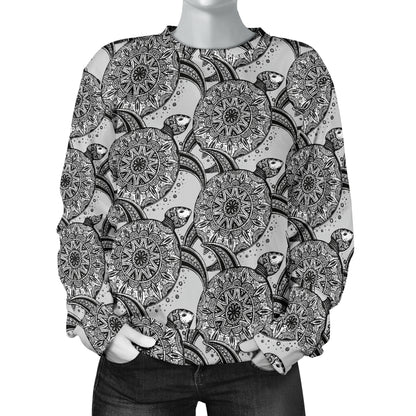 Tribal Turtle Polynesian Themed Print Women Long Sleeve Sweatshirt