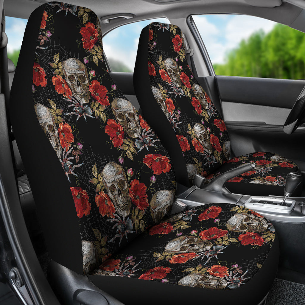 Spider Web Skull Rose Print Design LKS305 Car Seat Covers