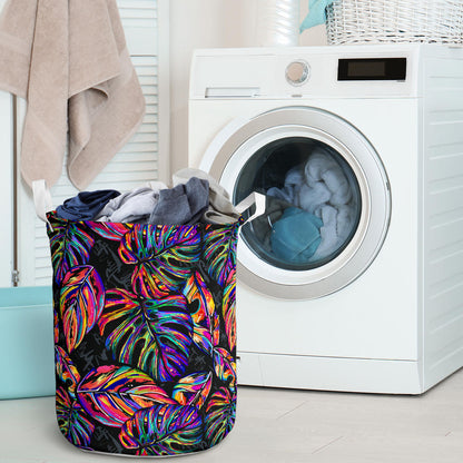 Neon Color Tropical Palm Leaves Laundry Basket