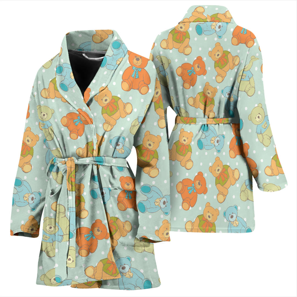 Bear Pattern Print Design 02 Women Bathrobe