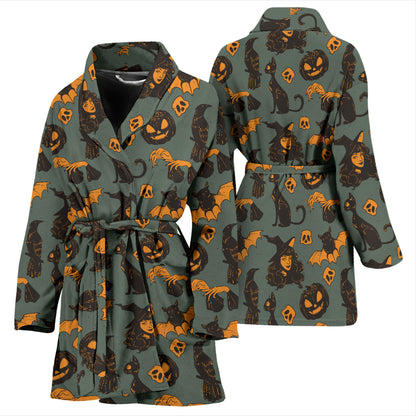 Witch Bat Halloween Print Design LKS305 Women Bathrobe