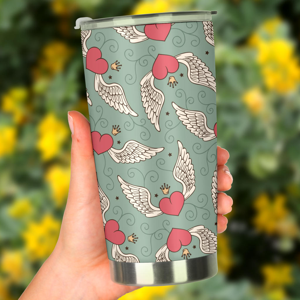 Angel Wings Heart Design Themed Print Tumbler