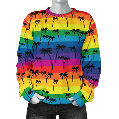 Palm Tree Rainbow Themed Print Women Long Sleeve Sweatshirt