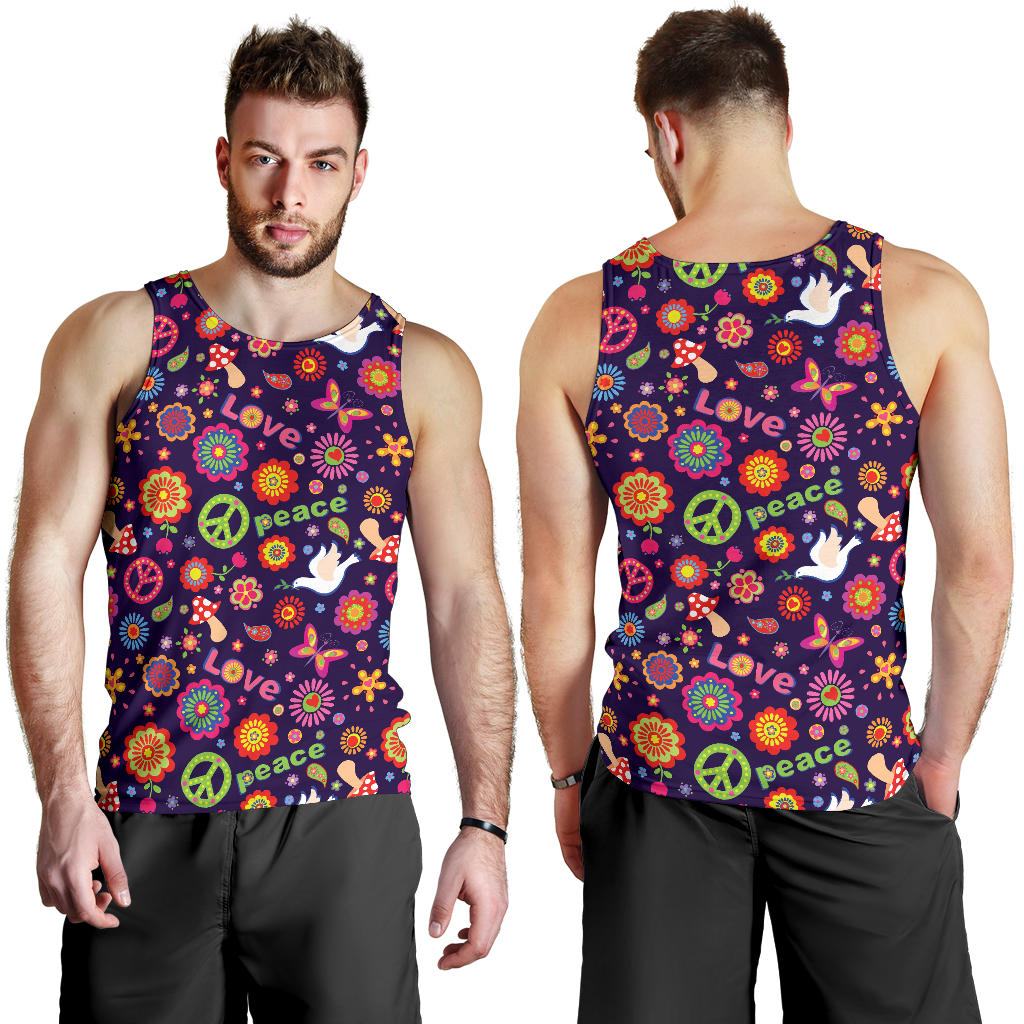 Flower Power Peace Design Print Men Tank Top