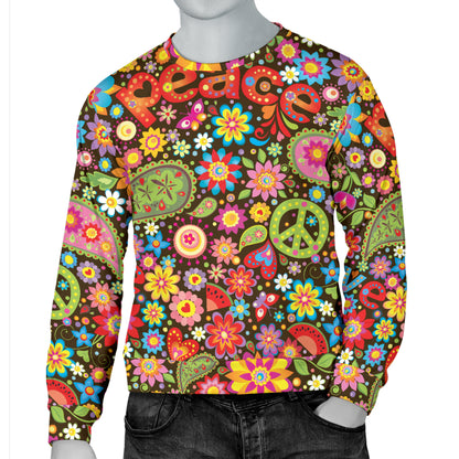 Flower Power Peace Paisley Themed Print Men Long Sleeve Sweatshirt