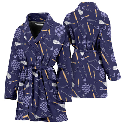 Cooking Kitchen Tools Pattern Print Design 04 Women Bathrobe