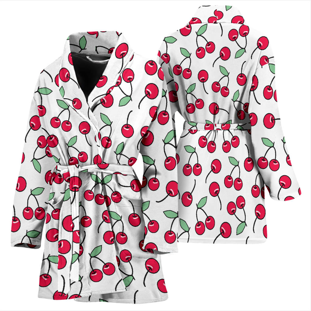 Cherry Pattern Print Design 03 Women Bathrobe