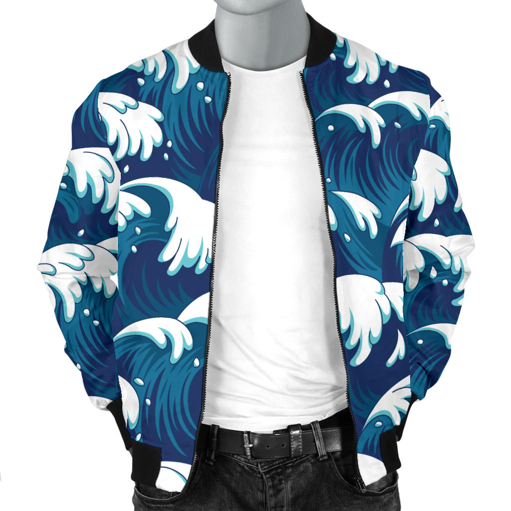 Ocean Wave Pattern Print Men Bomber Jacket