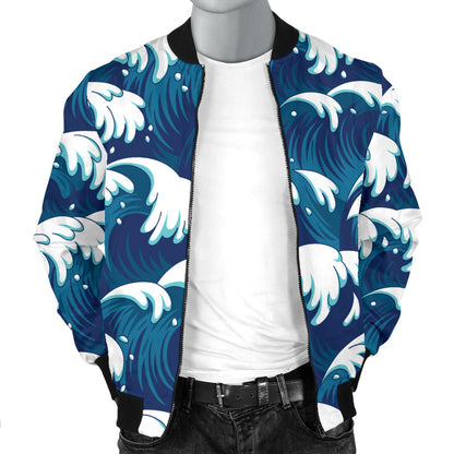 Ocean Wave Pattern Print Men Bomber Jacket
