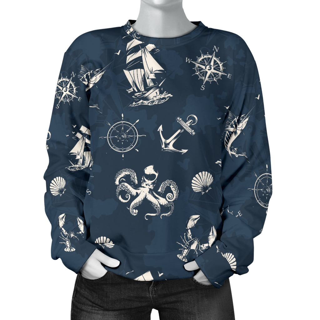Nautical Sea Themed Print Women Long Sleeve Sweatshirt