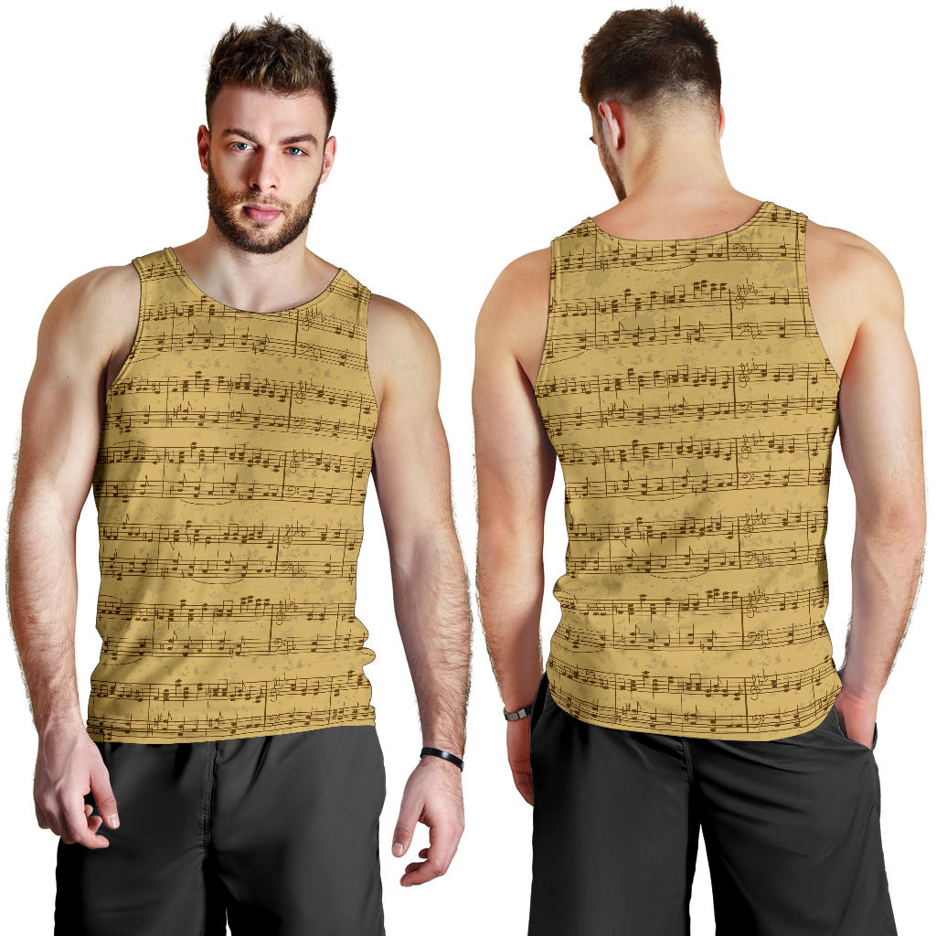 Music Note Vintage Themed Print Men Tank Top