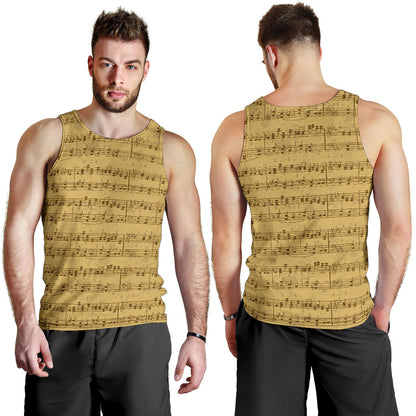 Music Note Vintage Themed Print Men Tank Top
