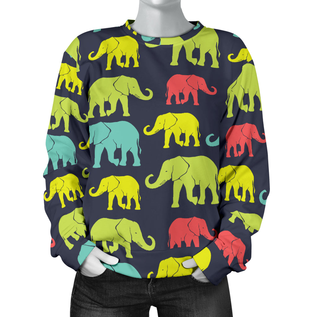 Elephant Neon Color Print Pattern Women Long Sleeve Sweatshirt