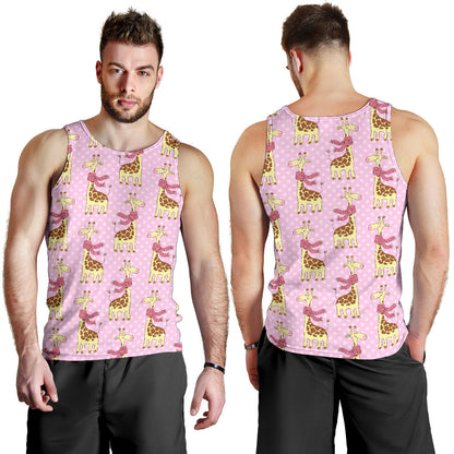 Giraffe Cute Pink Polka Dot Print Men Tank Top
