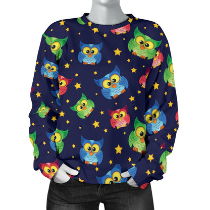 Owl with Star Themed Design Print Women Long Sleeve Sweatshirt