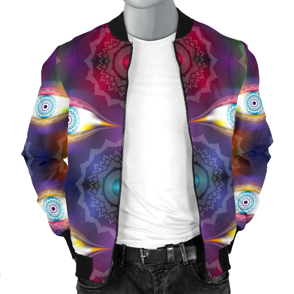 Chakra Eye Print Pattern Men Bomber Jacket