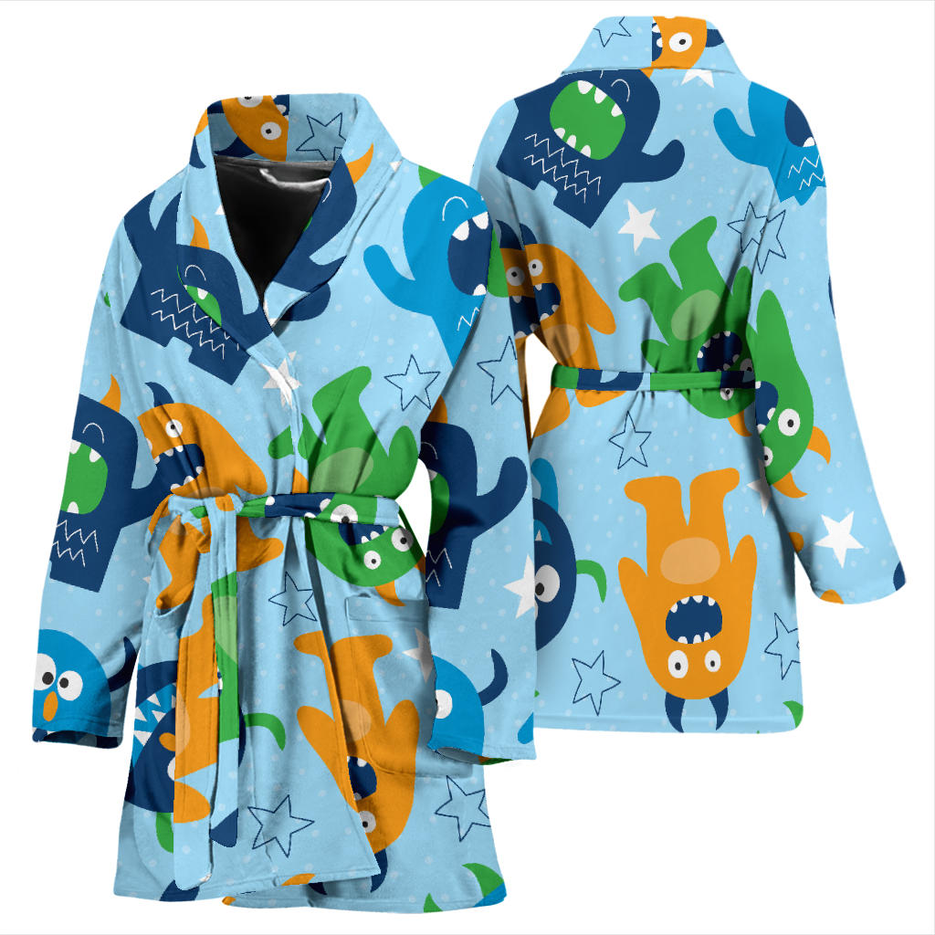 Monster Cartoon Pattern Print Design 04 Women Bathrobe