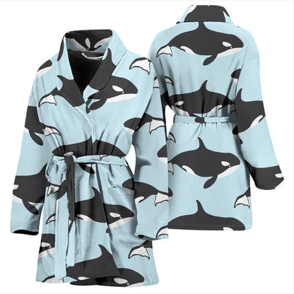 Killer Whale Pattern Print Design 01 Women Bathrobe
