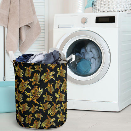 Gold Tribal Turtle Polynesian Themed Laundry Basket