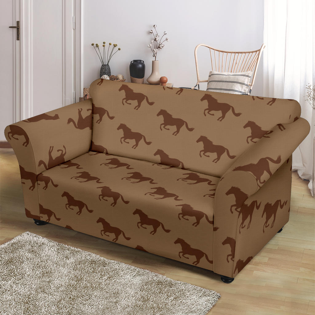 Horse Brown Print Design LKS307 Loveseat Couch Slipcover