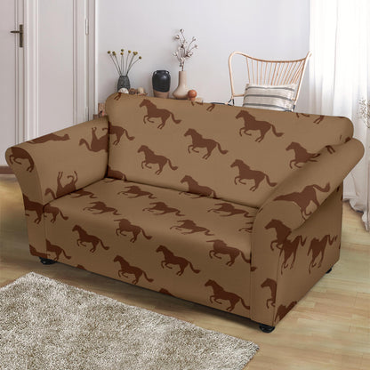 Horse Brown Print Design LKS307 Loveseat Couch Slipcover