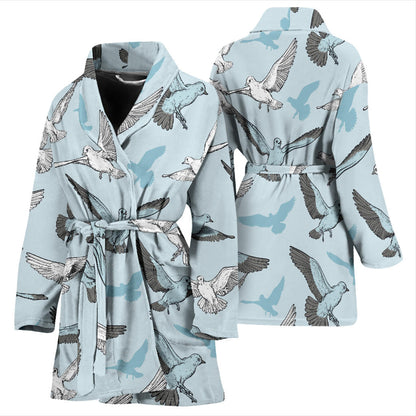 Pigeon Pattern Print Design 03 Women Bathrobe