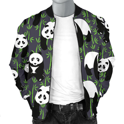 Panda Bear Bamboo Themed Print Men Bomber Jacket