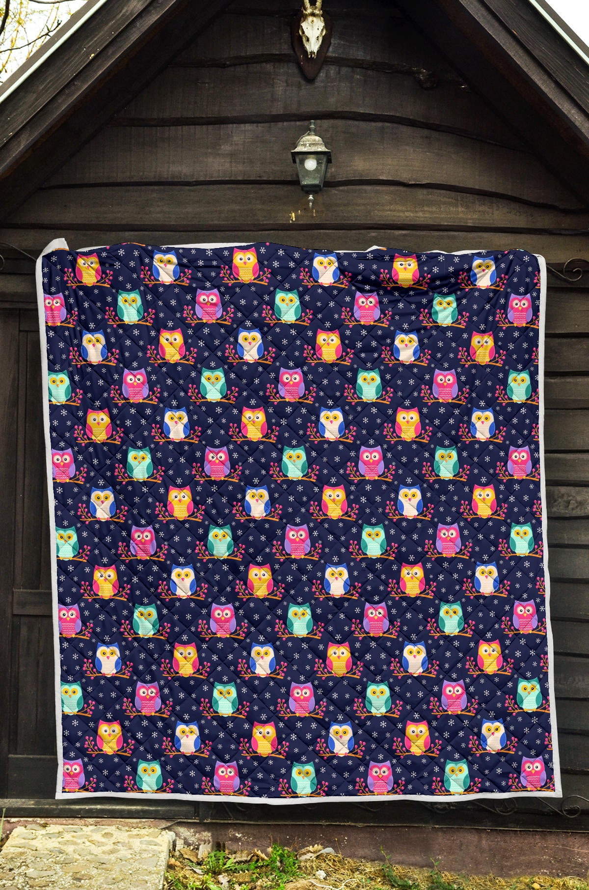 Owl Cute Themed Design Print Quilt Bedspread
