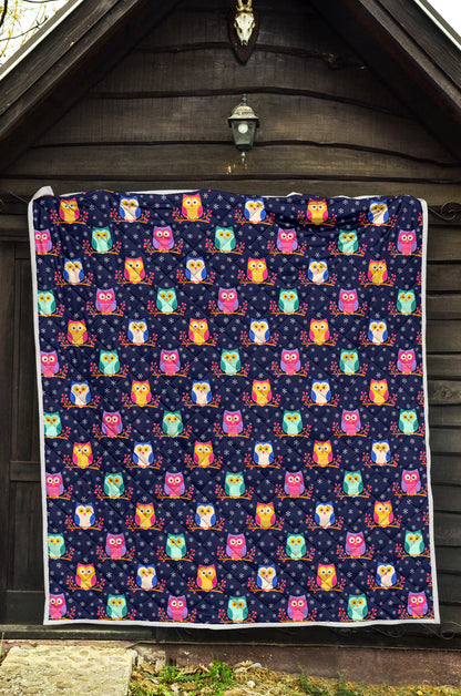 Owl Cute Themed Design Print Quilt Bedspread