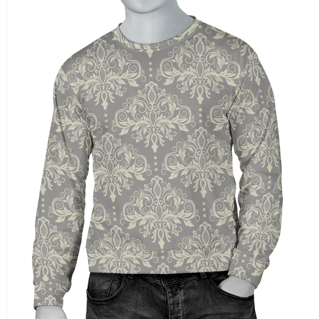 Damask Grey Elegant Print Pattern Men Long Sleeve Sweatshirt