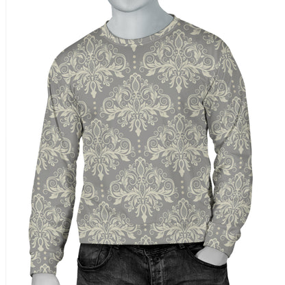 Damask Grey Elegant Print Pattern Men Long Sleeve Sweatshirt