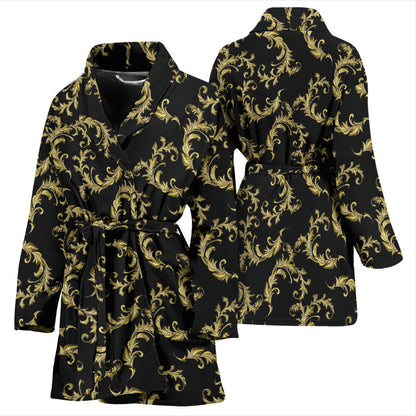Baroque Golden Pattern Print Design 01 Women Bathrobe