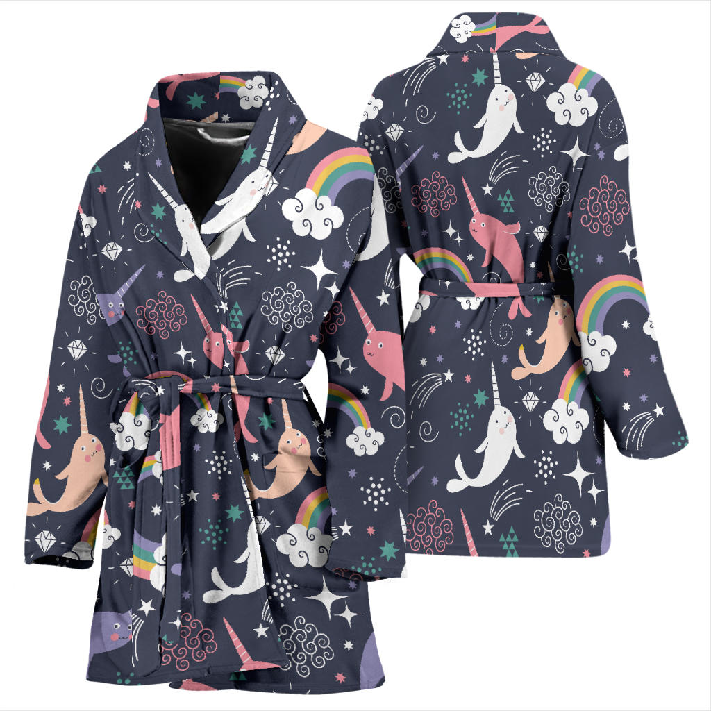 Narwhal Pattern Print Design 01 Women Bathrobe