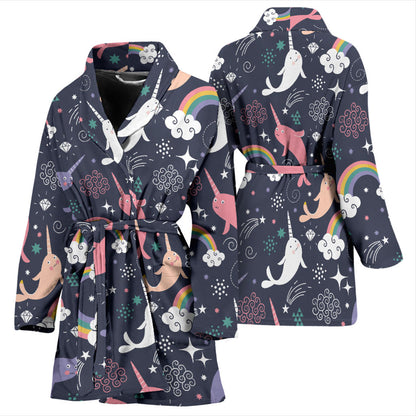 Narwhal Pattern Print Design 01 Women Bathrobe