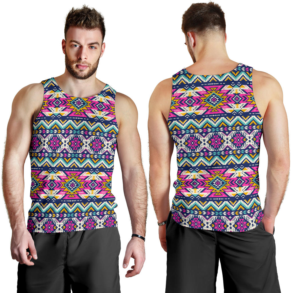Aztec Pink Geometric Print Pattern Men Tank Top