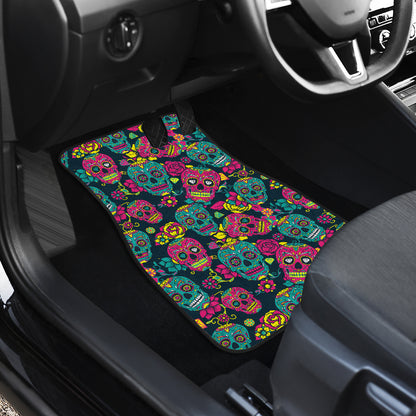 Sugar Skull Floral Design Themed Print Car Floor Mats Front Back