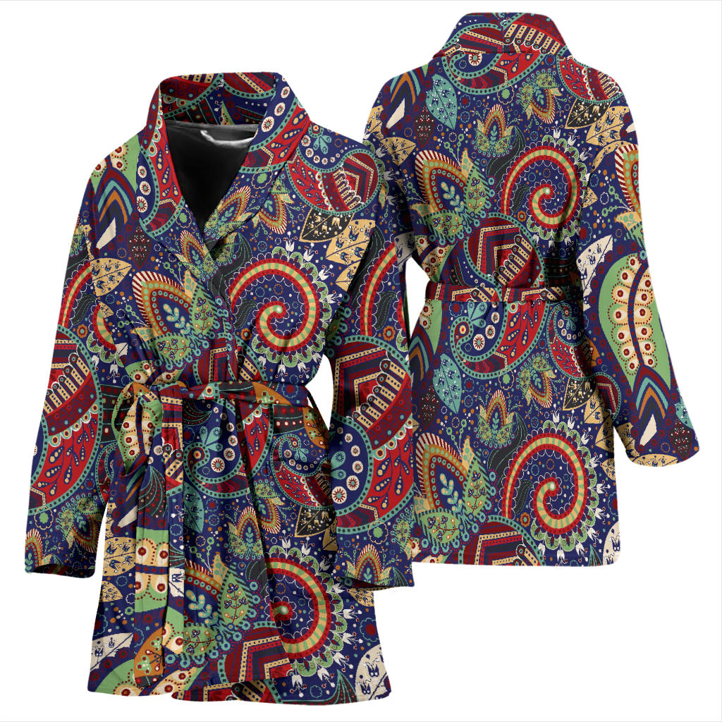 Paisley Boho Pattern Print Design A03 Women Bathrobe
