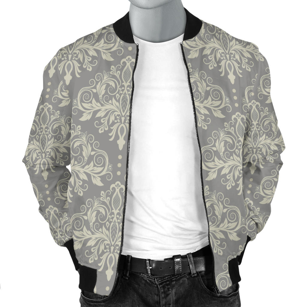 Damask Grey Elegant Print Pattern Men Bomber Jacket