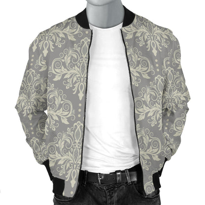 Damask Grey Elegant Print Pattern Men Bomber Jacket