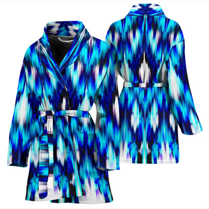 Ikat Blue Pattern Print Design 01 Women Bathrobe