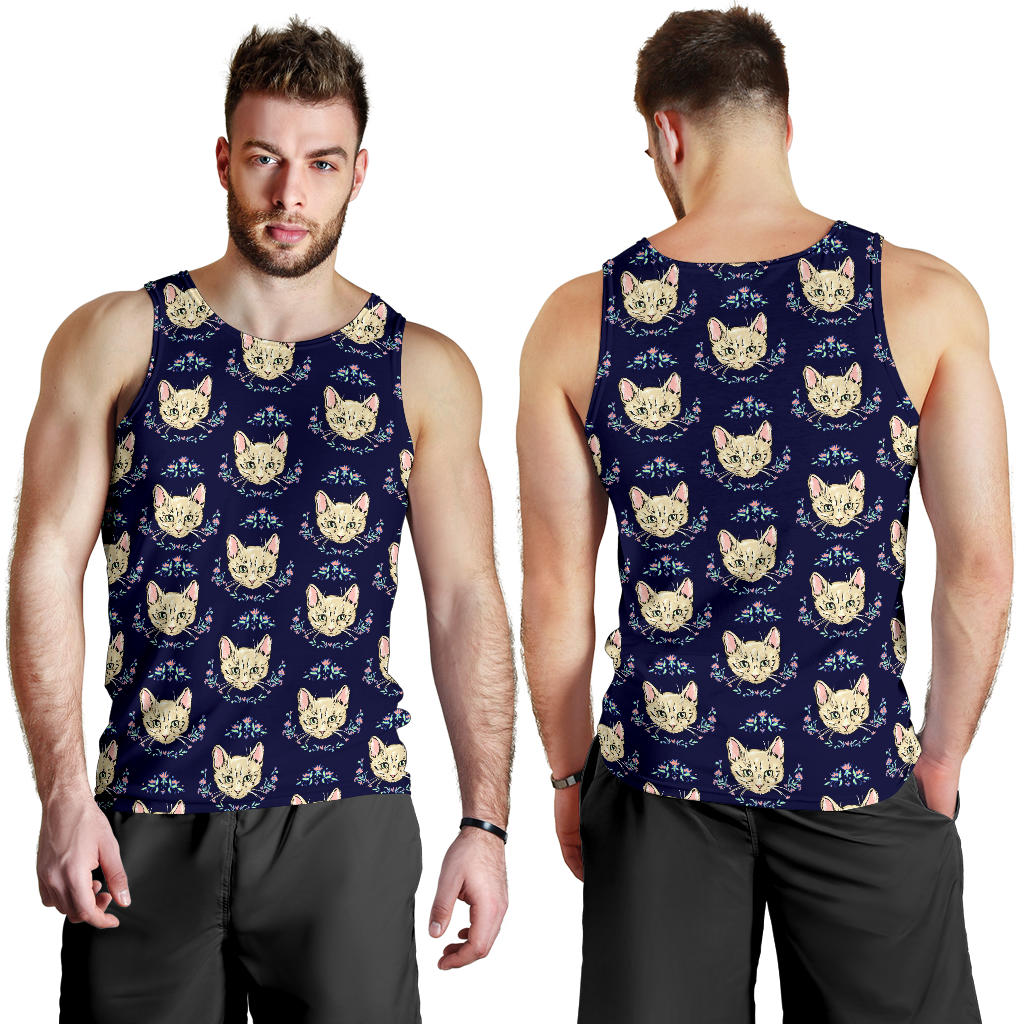 Cat Head with flower Print Pattern Men Tank Top
