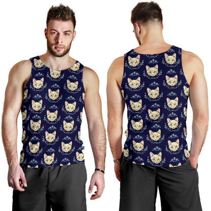 Cat Head with flower Print Pattern Men Tank Top