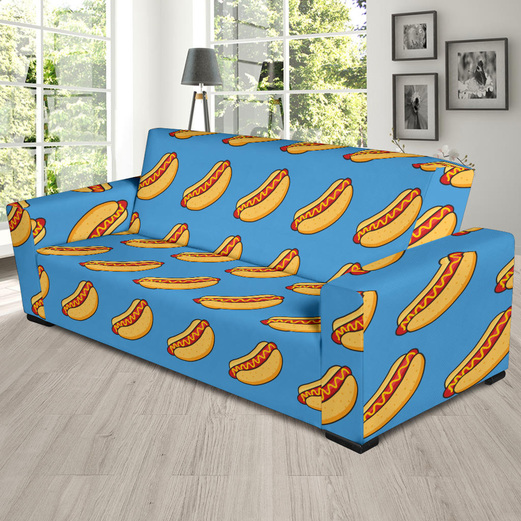 Hot Dog Pattern Print Design 02 Sofa Slipcover